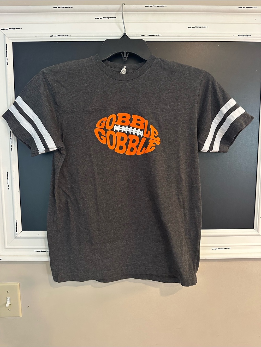 Gobble Gobble Football Graphic Boys Thanksgiving Fall ‑Shirt Charcoal & Orange